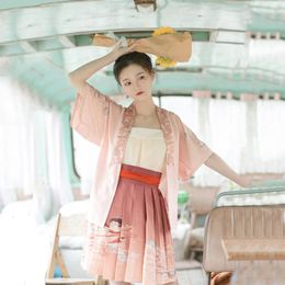 Vêtements ethniques Kimono Yukata Costumes traditionnels japonais pour femmes filles Kawaii Cardigan jupe plissée ensembles dames 2023 moderne élégant