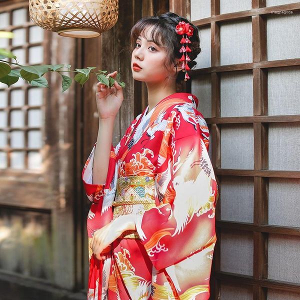 Vêtements ethniques Kimono Yukata Femmes Robe traditionnelle japonaise Kimonos Costume Geisha Cosplay Femme Obi FF2349