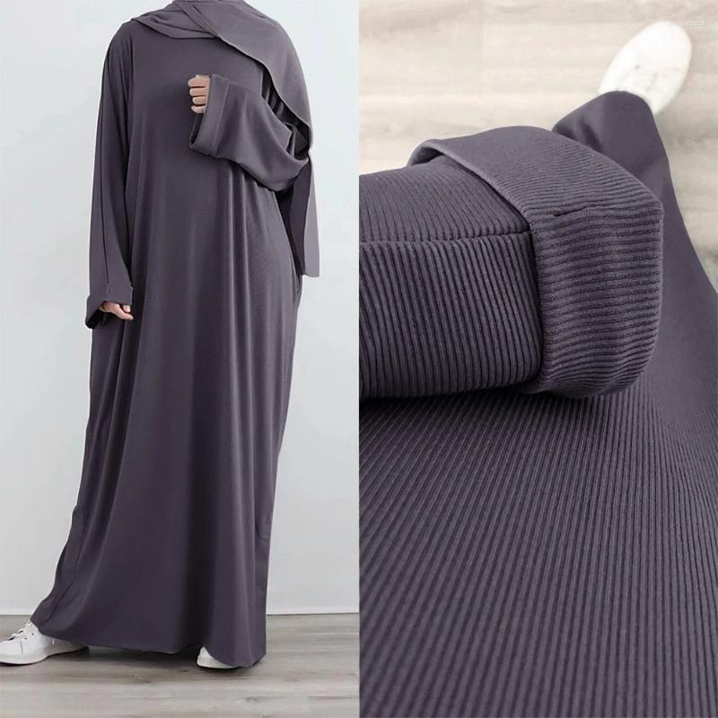 Etnik Giyim Örme Abaya Müslüman Kadınlar Uzun Kollu Elbise Sonbahar Kış Jalabiya İslam Türk Mütevazı Robe Dubai Kaftan Femme Kaftan