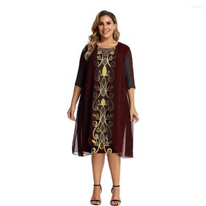 Ropa étnica L-4XL Señoras Estilo vintage Túnica Vestido de fiesta para mujeres Tamaño grande Falso Dos piezas Primavera Verano Vestidos Ropa africana