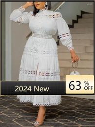 Etnische kleding L-5XL 2024 Zomer plus size jurken vrouwen solide patchwork vintage holle split sexy elegante lange jurk drop