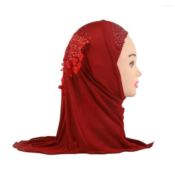 Ropa étnica encaje taladro Ramadan Hijabs bufanda para niños niña 2 a 5 años de edad hielo seda musulmán islámico turbante Malasia niños pañuelo para la cabeza
