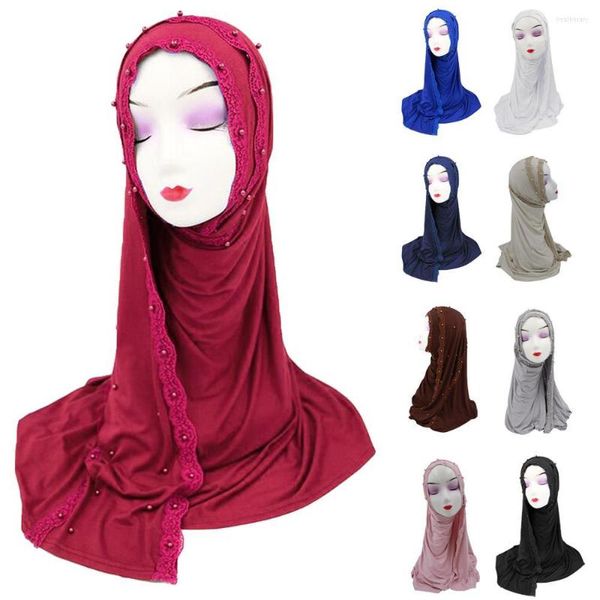 Vêtements ethniques Dentelle Hijab Femmes Écharpe Musulman Headwrap Islamique Châle Wrap Cap Chapeau Volé Perles Foulard Turban Mode