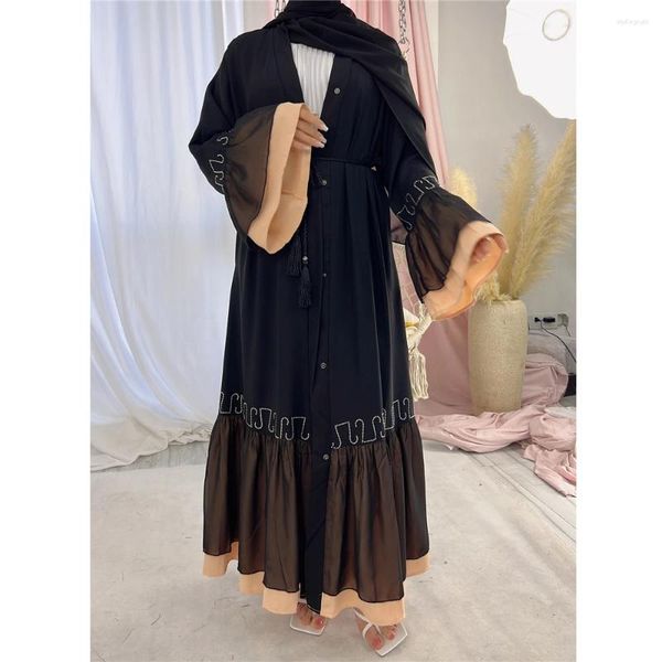Vêtements ethniques Dentelle Ouvert Abaya Femmes Musulmanes Cardigan Maxi Robe Turquie Arabe Dubaï Longue Robe Kimono Islamique Eid Ramadan Jalabiya Femme