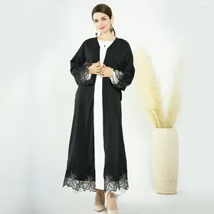 Vêtements ethniques dentelle ouverte Abaya Femmes musulmanes kimono Belted Cardigan Dubaï Turquie Jalabiya Eid Ramadan Robe arabe Maxi Dress Islamic