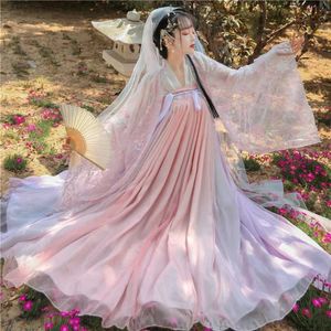 Vêtements ethniques dentelle en tulle femmes chinois robe traditionnelle hanfu femelle de style ancien costume de fée plus taille tang costume chinois hanfu robe