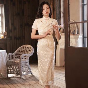 Etnische kleding kant vrouwen lange cheongsam elegante partij qipao banketjurk Chinese traditionele stijl avondjurk met knop vestidos