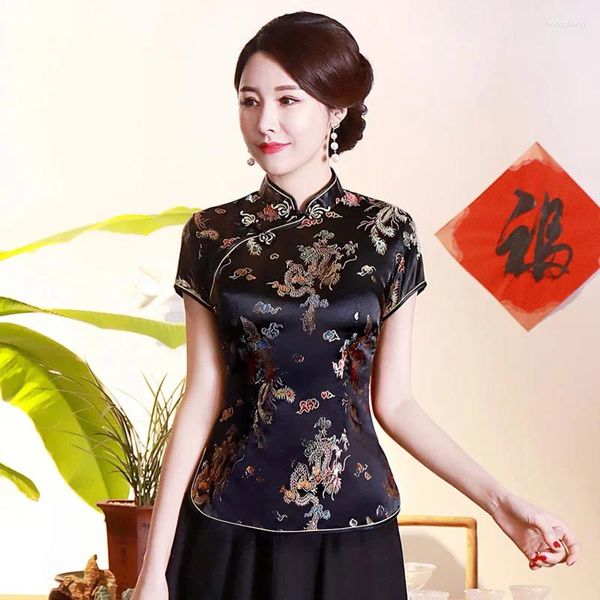 Vêtements ethniques Dames Chinois Tops Traditionnel Tang Style Blouse Satin Chemise Vintage Bouton À La Main Chemises Sexy Oversize 3XL 4XL