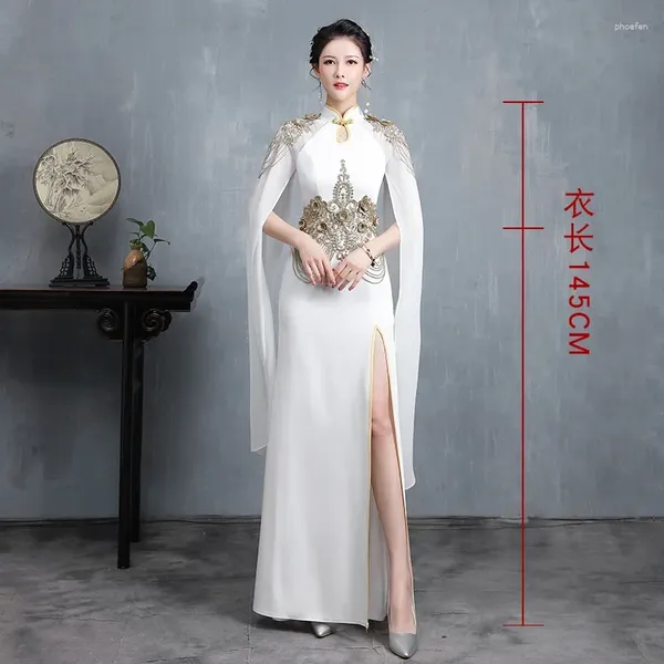 Ropa étnica Damas mejoradas Cheongsam chino Sexy Modelo largo Mostrar vestido Moda Mujeres Cantata Performance Maxi Stage Outfit 12087
