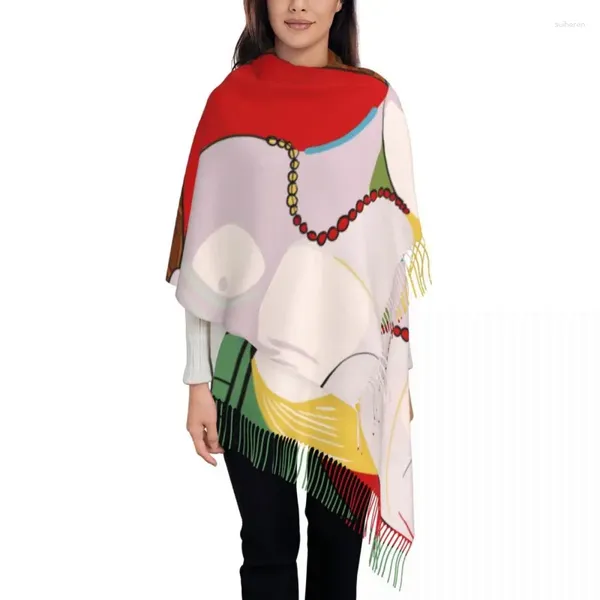 Ropa étnica Damas largas Picasso's Dream Bufandas Mujeres Invierno Otoño Suave Cálido Borla Mantón Wrap Pablo Picasso Bufanda