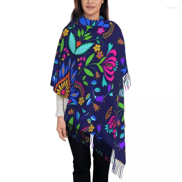 Ropa étnica Lady Long Folk Mexican Vacation Art Bufandas Mujeres Invierno Otoño Grueso Cálido Borla Mantón Wraps Colorido Textil Bordado