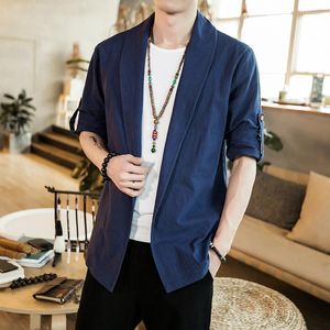 Etnische kleding revers kimono vestjurk voor mannen traditionele Chinese kostuums shirt katoen linnen jas casual mannelijke jas