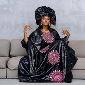 Vêtements ethniques grande taille noir Bazin Riche robes longues pour femmes africaines robes de soirée bassin original Dashiki Robe fête