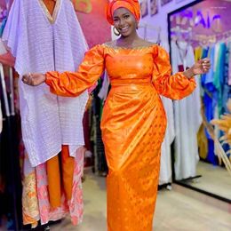 Vêtements ethniques Grande taille Brillant Bazin Riche Robes longues avec écharpe Femme Africaine Daily Party Original