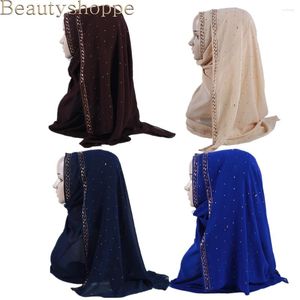 Vêtements ethniques Grande taille Foulard carré musulman turc hijab perle tête de mousseline de soie femmes de haute qualité châle uni avec strass coloré