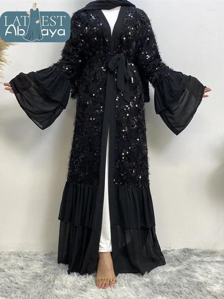 Ropa étnica Última abayas para mujeres vestidos de hijab musulmanes pavo kaftan vestidos islámicos lentejuelas de la toba modesta árabe dubai kimono vendiendo