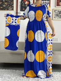 Etnische kleding Nieuwste Afrikaanse dashiki katoenen bloemenjurk geprinte korte mouw verzamel taille rechtdoor losse vrouwen met sjaal 230317