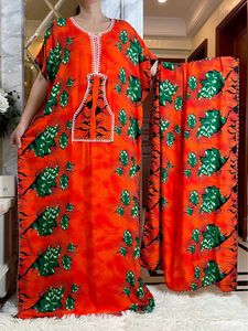 Etnische kleding Nieuwste Afrikaanse Dashiki-jurk Kaftan Abaya katoenen boot-hals bloemen Gedrukte korte slev Loose Women Casual Dress met grote sjaal T240510