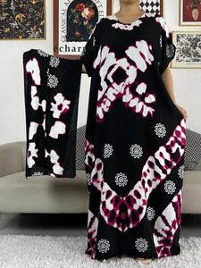 Vêtements ethniques Dernières Africain Dashiki Solide Coton Floral Robe d'été Imprimé Manches courtes Femmes Lâches Casual avec écharpe