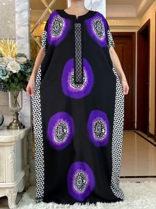 Etnische kleding Nieuwste Afrikaanse katoenen jurken met korte mouwen en grote sjaal Losse afdrukken Bloemen Boubou Maxi Islam Dames Diamanten Abaya