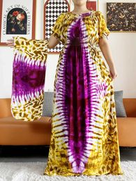 Vêtements ethniques Dernières femmes africaines Dashiki Coton Robe florale Impression de cravate slve court collectionne taille droite des vêtements africains lâches T240510