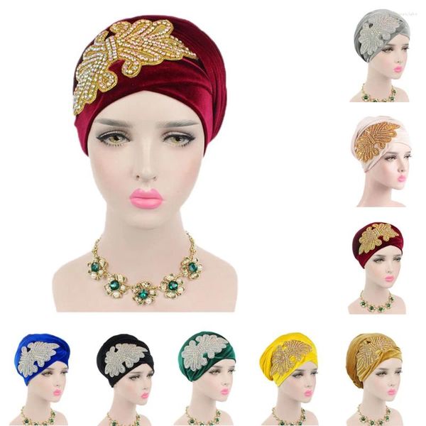 Vêtements ethniques Dernières femmes africaines Diamants Hijab Écharpe Musulman Plain Velvet Hijabs Turban Cap Islamique Bonnet Longue Queue Chapeau