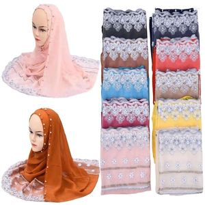 Etnische kleding Nieuwste mode Luxe feestsjaals Moslimvrouwen Hijab Handgemaakte kralen sjaal Kanten hoofddoeken Hoofdband Maleisische sjaals