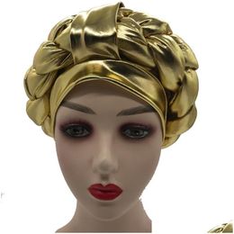 Vêtements ethniques Dernières Musulman Hijab Bonnet Femme Headwrap Tresses Turban Cap pour les femmes Prêt à porter Africain Gele Turbans Nigeria Dro Dhgw5