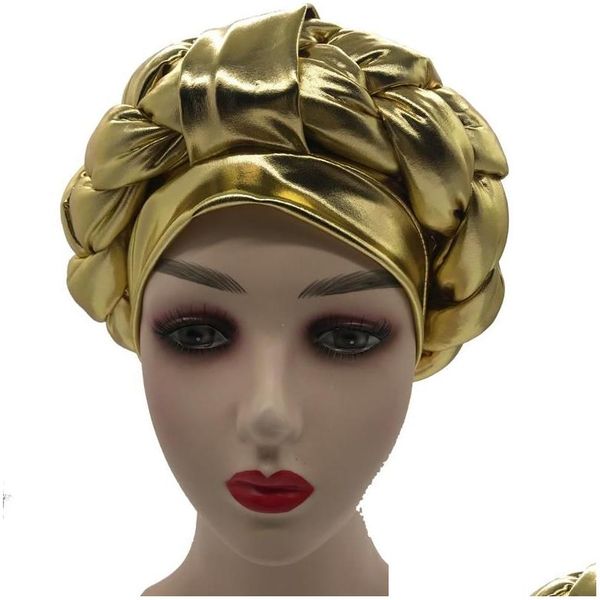Ropa étnica Último musulmán Hijab Bonnet Mujer Headwrap Trenzas Turbante Cap para mujeres Listo para usar African Gele Turbans Nigeria Dro Dhgw5