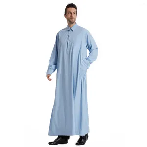 Vêtements ethniques Dernières hommes musulmans robe couleur unie Galabia revers islamique manches longues arabe Abaya simple boutonnage Maroc Kaftan Tunique
