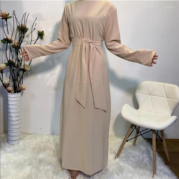 Roupas étnicas mais recentes, tecido liso e sedoso, manto muçulmano, Abaya Syari, feminino, comprimento total, serviço de adoração simples, abayas com cinto