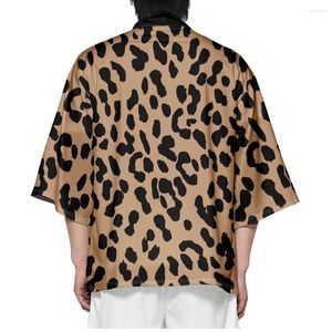 Vêtements ethniques imprimé léopard Kimono japonais Streetwear été hommes femmes Cardigan Haori Yukata Harajuku hauts Robe vêtements asiatiques