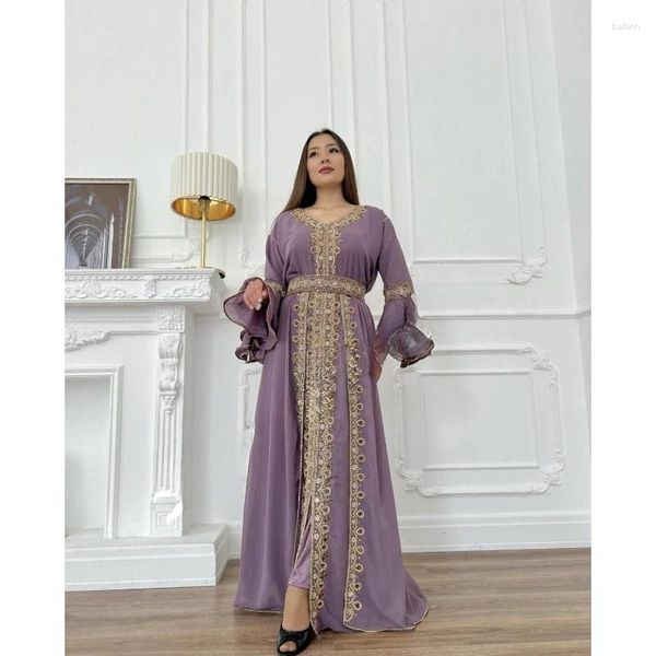 Vêtements ethniques légers violet marocain dubai kaftans farasha abaya robe très fantaisie robe longue