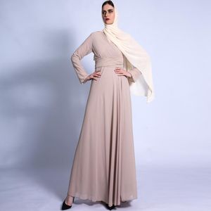 Ropa étnica Forrado Hijab Vestido Gasa Abrigo Frente Mangas largas Mujeres Moda musulmana Islámica Dubai Turquía Modesto Plain Abaya Robe Elegancia