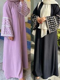 Vêtements ethniques Linn papillon brodé Kimono Abaya Dubai Luxury 2024 Islam Muslim Kaftan Modest Robe Ka Damen Robe Abayas Women T240510