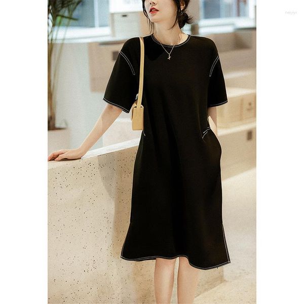 Vêtements ethniques peu noir Qipao jupe ligne lumineuse robe ample 2023 été fente mode traditionnel chinois Style Cheongsam