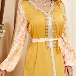 Etnische Kleding Lange Jurk Voor Vrouwen Abaya Mousseline V-hals Kaftan Eid Mubarak Dubai Turkije Moslim Marokkaanse Caftan Mode Avond