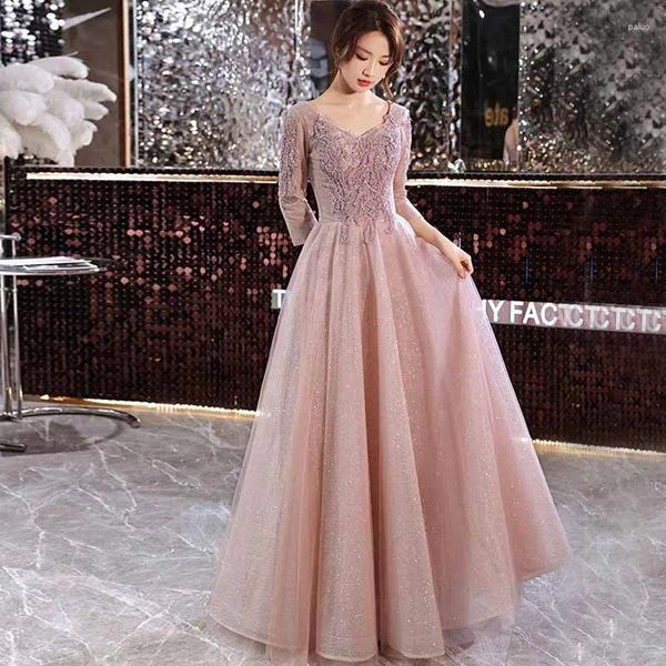 Vêtements ethniques Longue Gaze Jupe Femmes Élégante Robe Douce Dentelle Col Carré Sexy Soirée Robe Hôte Graduation Prom Robes Cheongsam