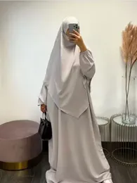 Etnische kleding Lange hijab Khimar en Abaya Set 2 -delige Jilbab bijpassende moslimvrouwen kleedt Ramadan Eid Gebedkleding Niqab Islam Dubai