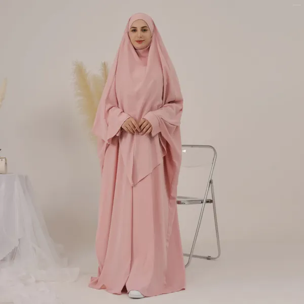 Ropa étnica larga hijab khimar con abaya jilbab 2 piezas set ramadan eid mujeres musulmanas vestidos de oración