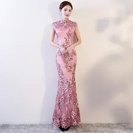 Abbigliamento etnico Lunga Performance Passerella Cheongsam Giovane Ragazza 2024 Stile Cinese Migliorato Retro Qipao Abiti Da Sposa Eleganti Per Le Donne
