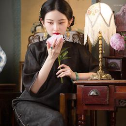 Vêtements ethniques Long Qipao femmes col chinois Vintage Simple Chic Style traditionnel robe femme 2023 mode élégant Cheongsam
