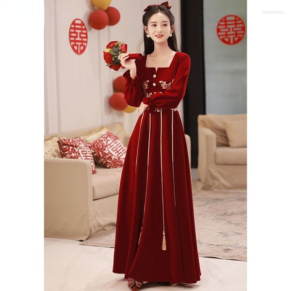 Ropa étnica de manga larga novia brindis tradicional chino boda Cheongsam vestido femenino Oriental Vintage noche Qipao