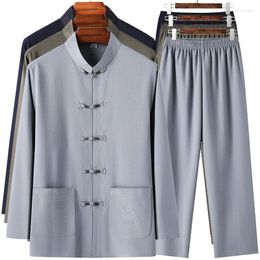 Ropa étnica Camisa de manga larga Estilo chino Satén Tang Traje Retro Ejercicio de la mañana Tai Chi Traje Primavera Otoño Fino