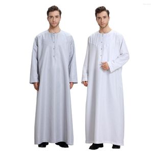 Etnische kleding Lange mouwen O-hals Ramadan Moslim Heren Thobe Thawb Arabisch Kaftan Islamitisch Dubai Gewaad Dagelijks Jurk Effen Kleur Wit Grijs