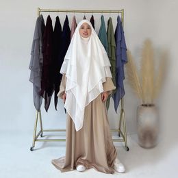 Etnische kleding Lange driehoekige chiffon hijab 2 lagen voorkant 3 achterkant Moslimvrouwen Khimar Niqab Islam Gebed Hoofddoek Hijabi Sjaal (geen jurk)