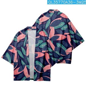 Etnische kleding losse cartoonbladeren geprinte kimono strand shorts streetwear zomer casual paar vrouwen mannen haori yukata vestiging