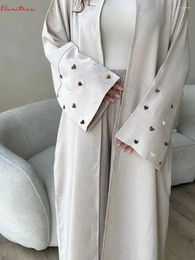 Vêtements ethniques Love broderie Kimono avec ceinture Robe musulman surdimensionné Abaya Syari Femelle Full Longueur Culte Abayas WY1926