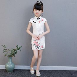 Ropa étnica Lovely Chinese Child Girl White Floral Printing Cheongsam Dress Girls Qipao Algodón Año Regalo Fiesta Ropa de noche