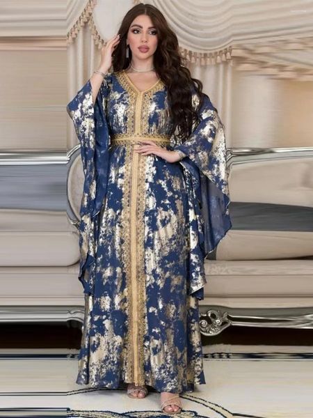 Vêtements ethniques Jalabiyat de luxe pour femmes caftan marocain Abaya Dubaï imprimé col en V guipure robe ceinturée robes islamiques pour
